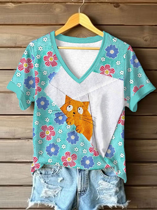 Women's Cute Cat  Short Sleeve T-shirt