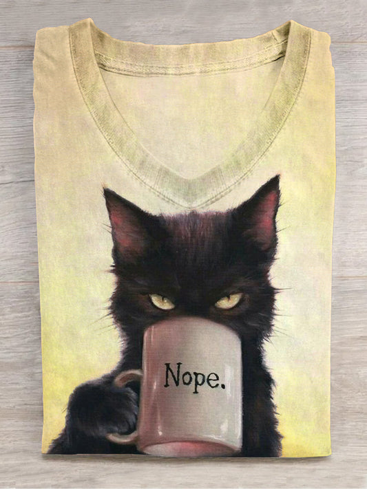 Funny Cat Art Print V-Neck T-Shirt