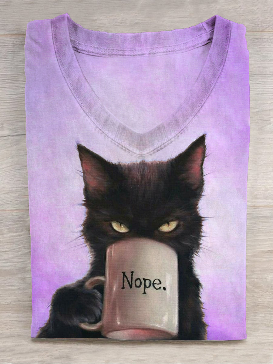 Funny Cat Art Print V-Neck T-Shirt