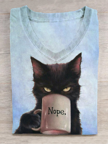 Funny Cat Art Print V-Neck T-Shirt