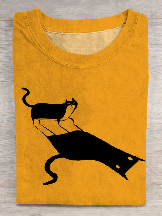 Unisex Cat Shadow Abstract Print T-Shirt