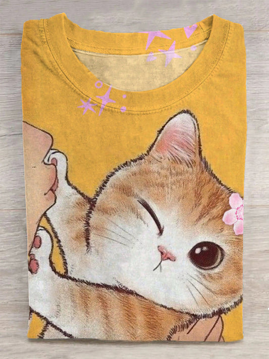 Unisex No Kiss Cat Print T-Shirt