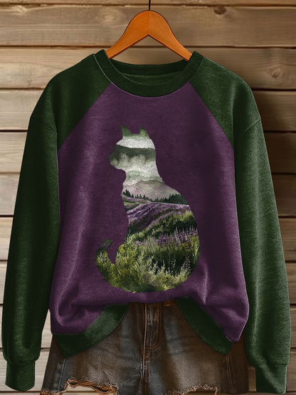 Women's Cat Art Print Casual Sweatshirt