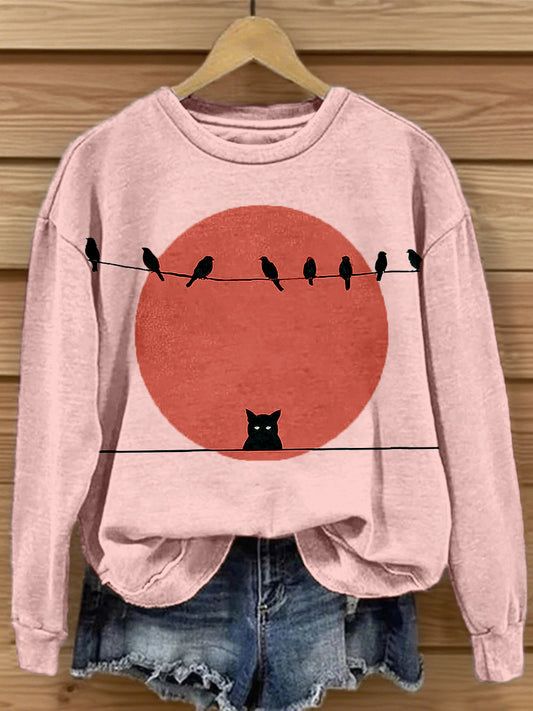 Women's Cute Cat Art Print Sweatshirt