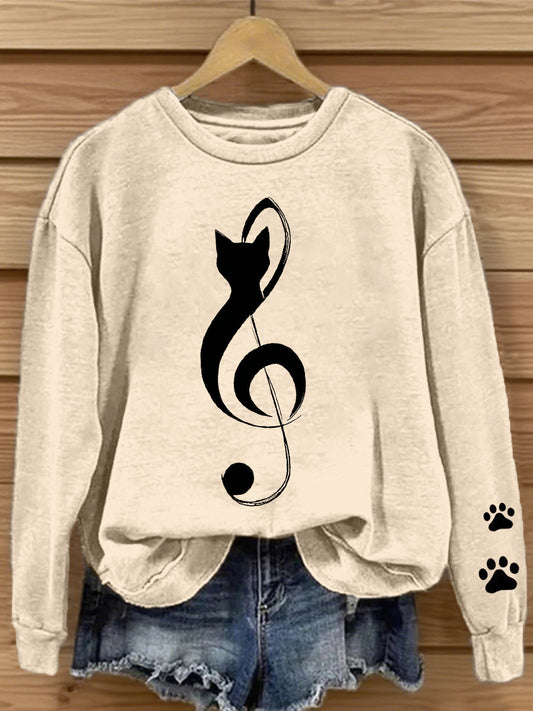 Women's Music Note Cat Print Sweatshirt