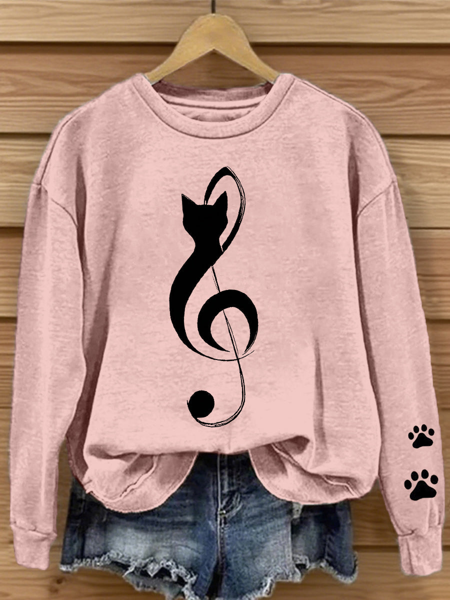 Women's Music Note Cat Print Sweatshirt