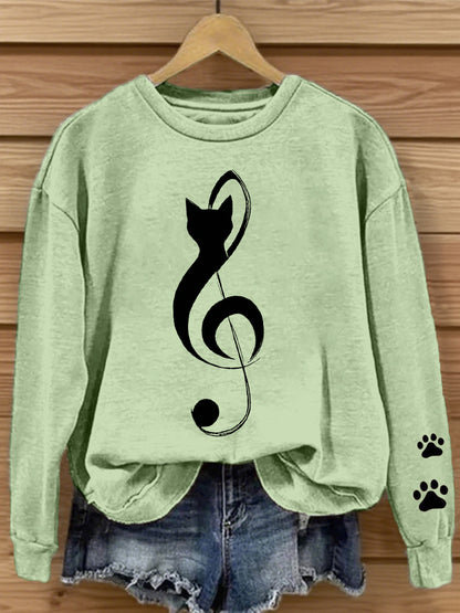 Women's Music Note Cat Print Sweatshirt