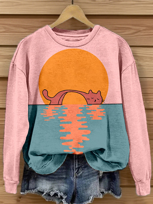 Women's Funny Cat Art Print Sweatshirt