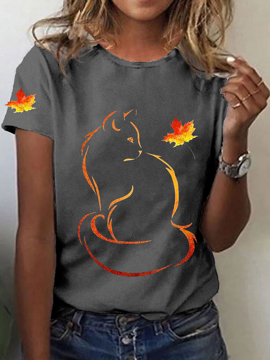 Women's It’s Fall Y’all Cute Cat Printed  Short Sleeve T-Shirt