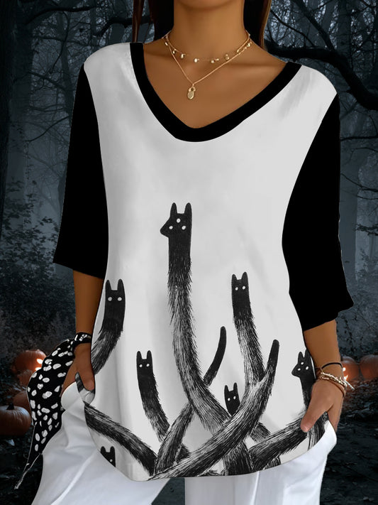 Women's Halloween Cat Print Top