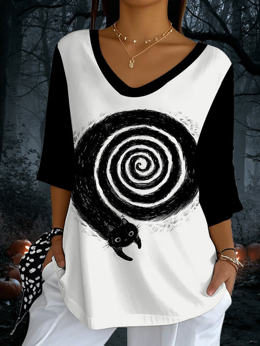 Women's Halloween Cat Print Top