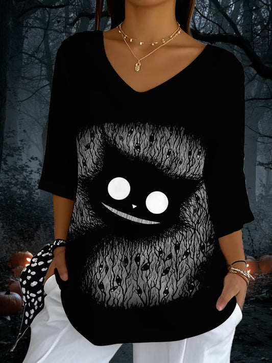 Women's Halloween Cat Print Top