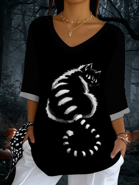 Women's Halloween Cat Print Top