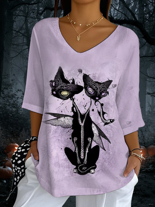 Women's Halloween Cat Print Top