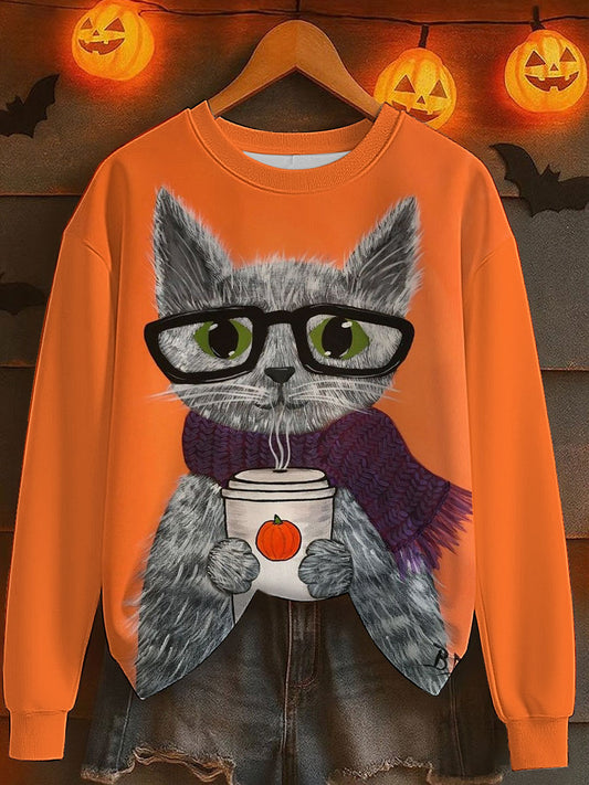 Women's Cat Print Sweatshirt