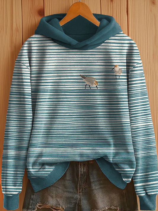 Women's Sandpipers Striped Art Print Hoodie