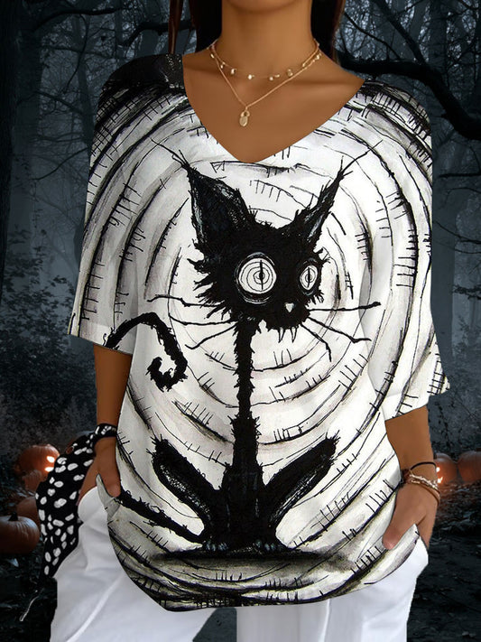 Women's Cat Print Casual Half Sleeve Top