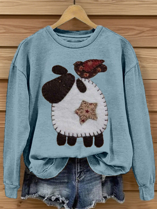 Women's Cute Sheep Patchwork Art Sweatshirt