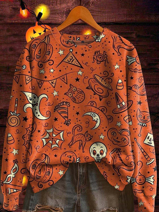 Halloween Spooky Owl Print Casual Sweatshirt