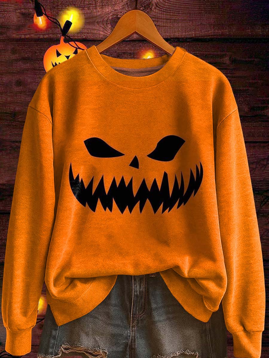 Halloween Evil Pumpkin Smiley Print Casual Sweatshirt