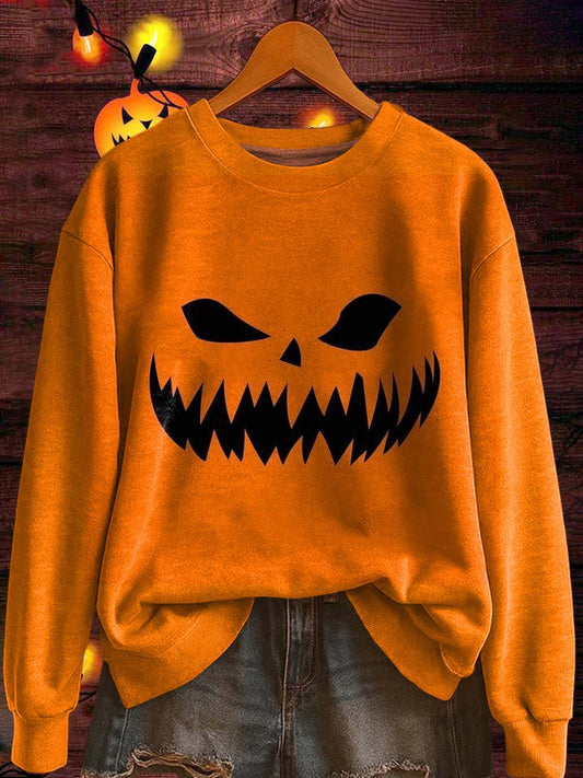 Halloween Evil Pumpkin Smiley Print Casual Sweatshirt