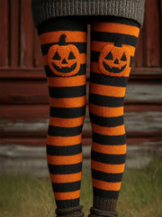 Women’s Halloween Pumpkin Stripes Bottoms Orange / S