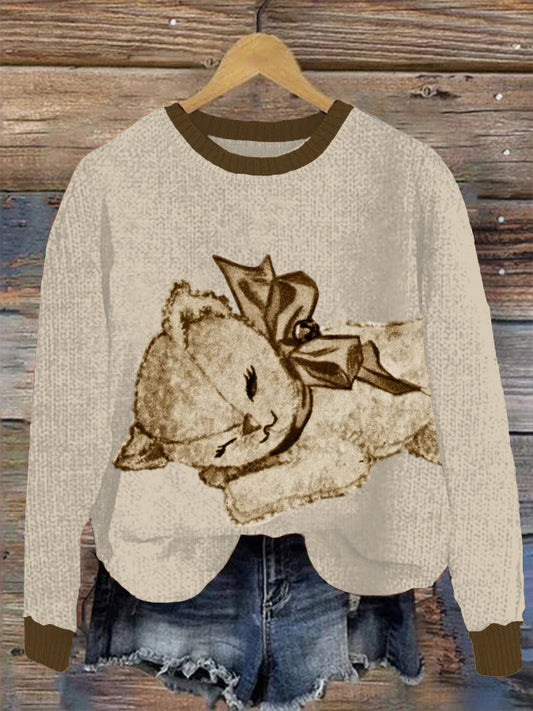 Women's Cat Print Texture Sweatshirts