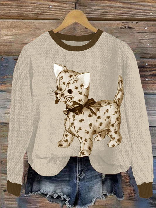 Women's floral cat print textured sweatshirts