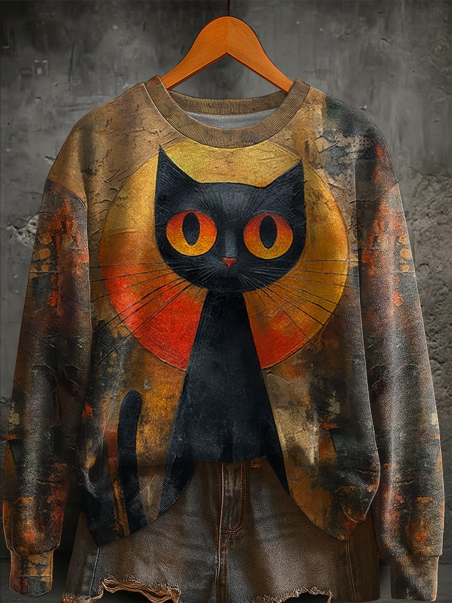 Women's Halloween Black Cat Regular Sweatshirt