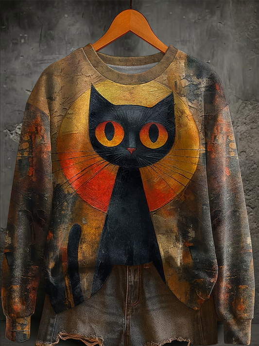 Women's Halloween Black Cat Regular Sweatshirt