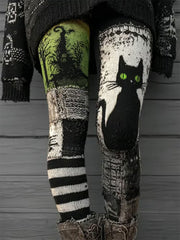 Women’s Halloween Cat Print Casual Leggings As picture / S