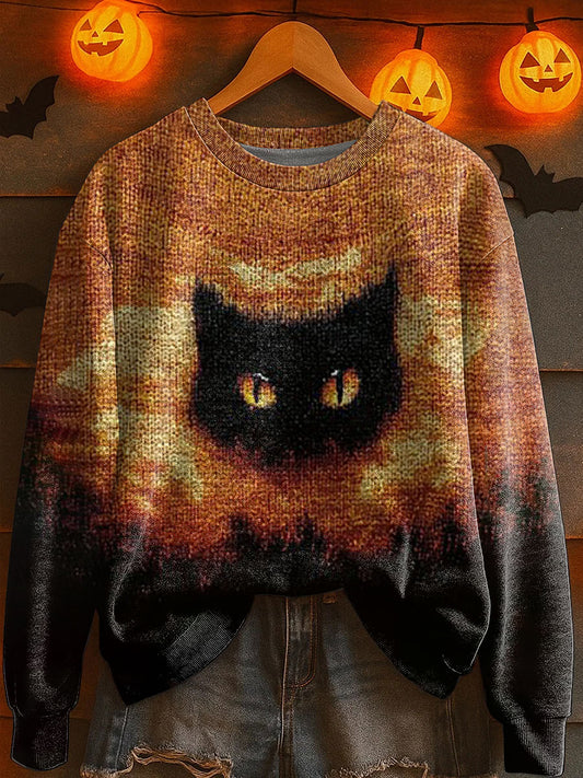 Women's Halloween Black Cat Knitted Sweater