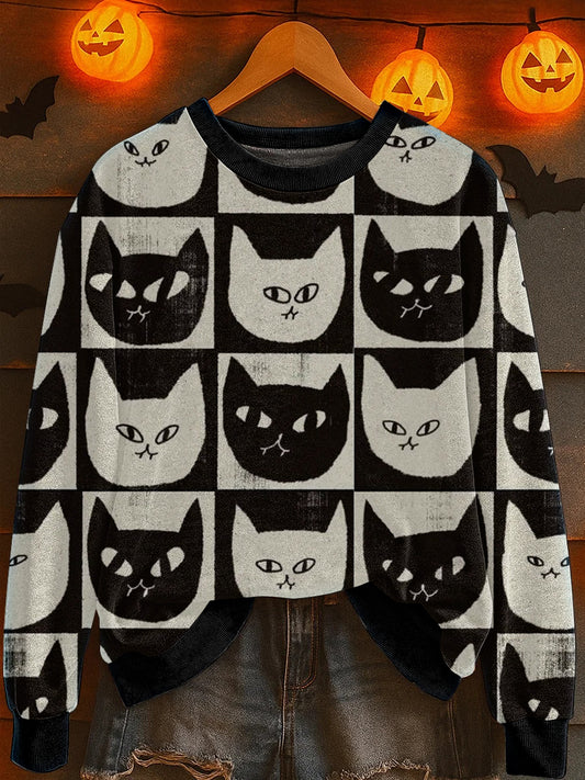 Women's Halloween Cat Print Sweatshirt