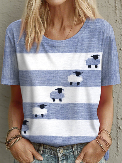 Women's Cute Sheep Pattern T-Shirt
