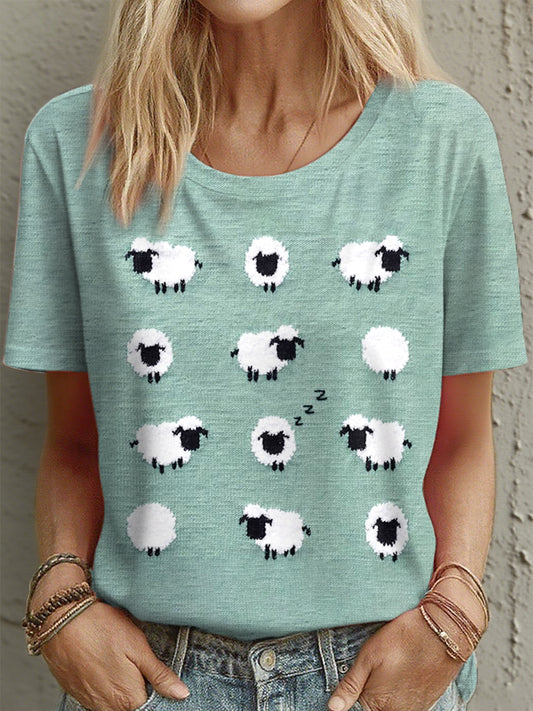 Women's Cute Sheep Pattern T-Shirt