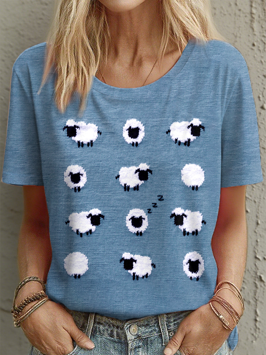 Women's Cute Sheep Pattern T-Shirt