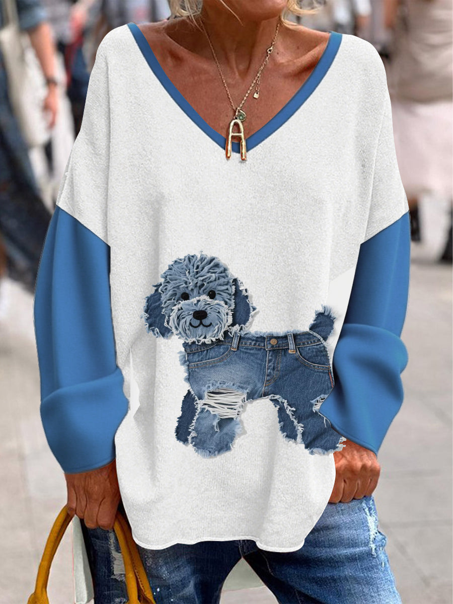 Women's Retro V-Neck Animal Print Casual Long Sleeve T-Shirt