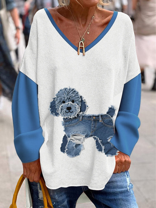 Women's Retro V-Neck Animal Print Casual Long Sleeve T-Shirt
