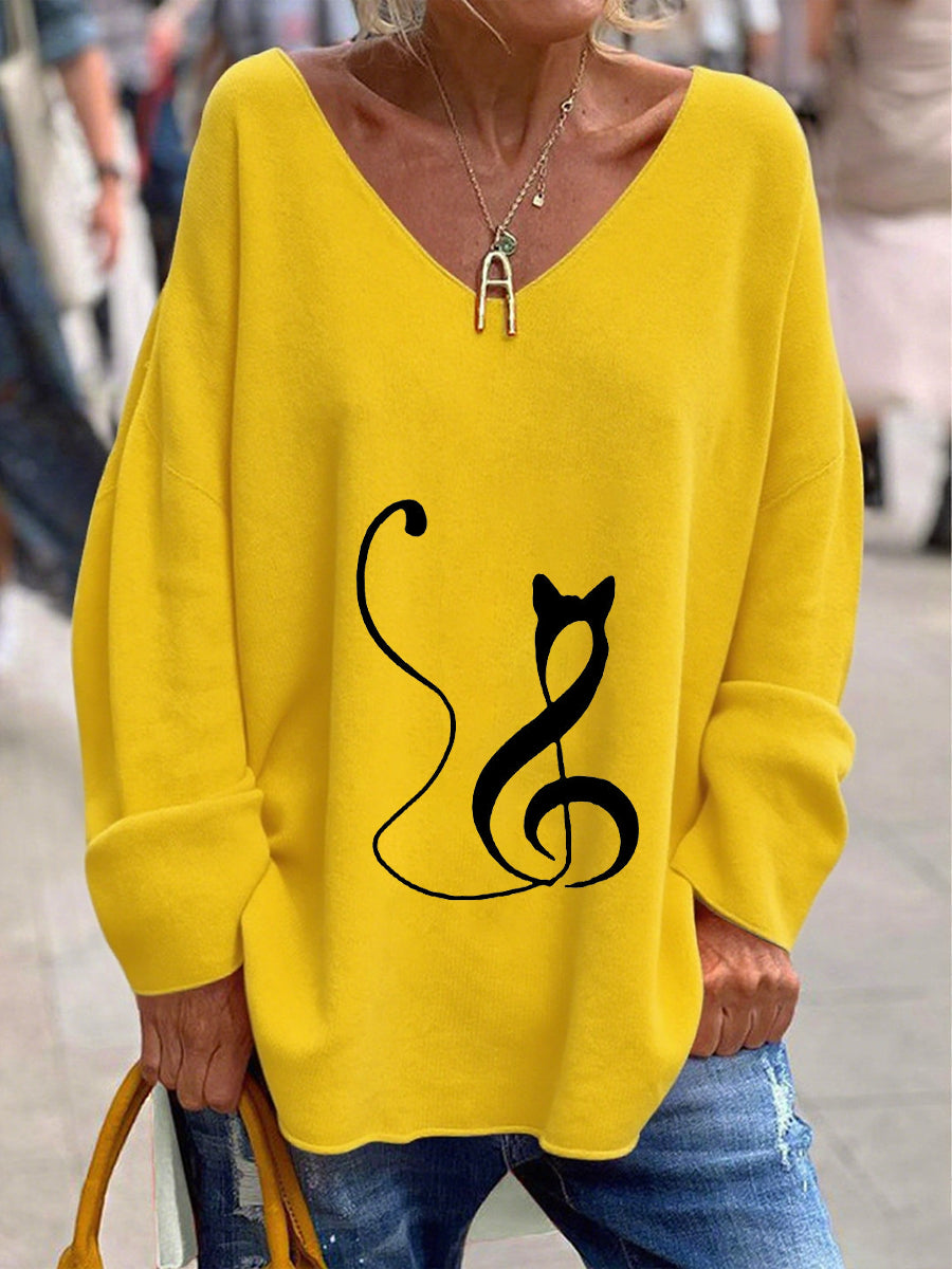Women's Retro V-Neck Animal Print Casual Long Sleeve T-Shirt