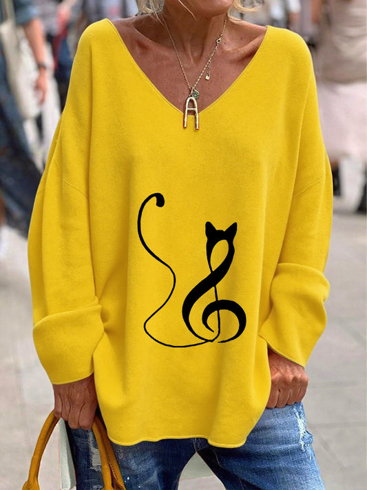 Women's Retro V-Neck Animal Print Casual Long Sleeve T-Shirt