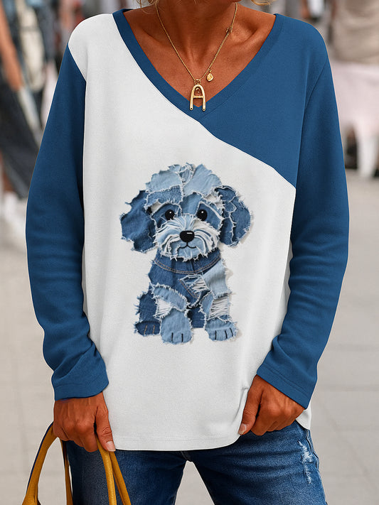 Women's Retro V-Neck Animal Print Casual Long Sleeve T-Shirt