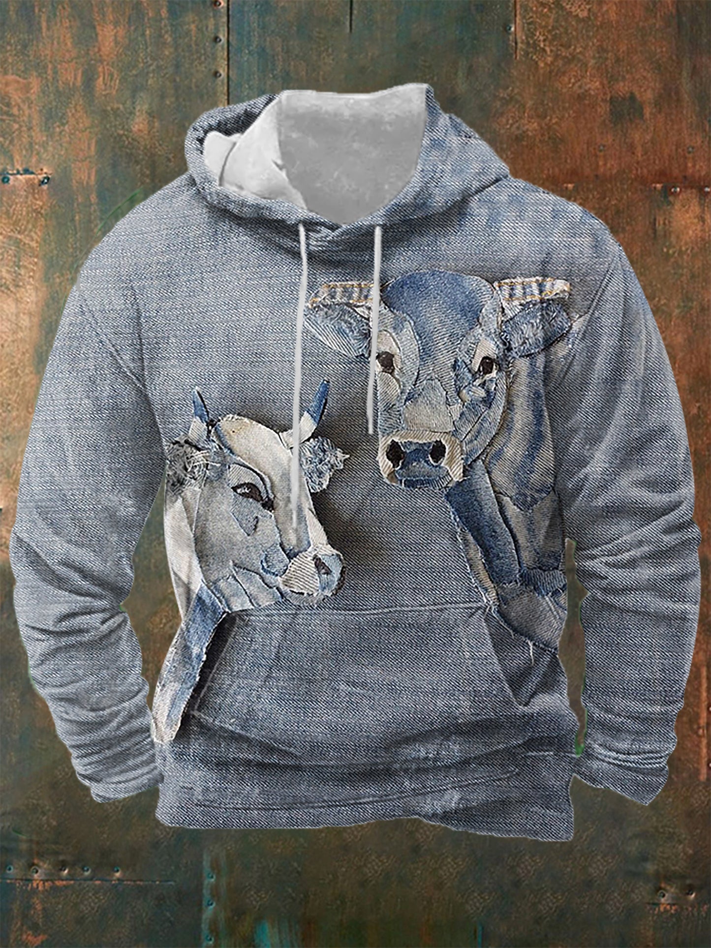 Men's Cowboy Splicing Cow Printed Hooded Sweatshirt