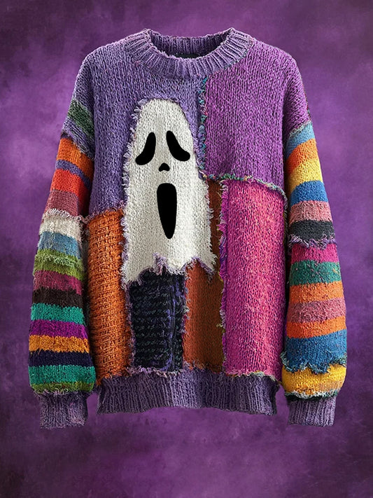 Women's Halloween Colorful Ghost Print Casual Sweater