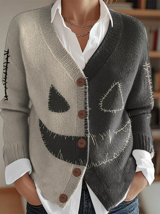 Women's Halloween Pumpkin Face Cardigan