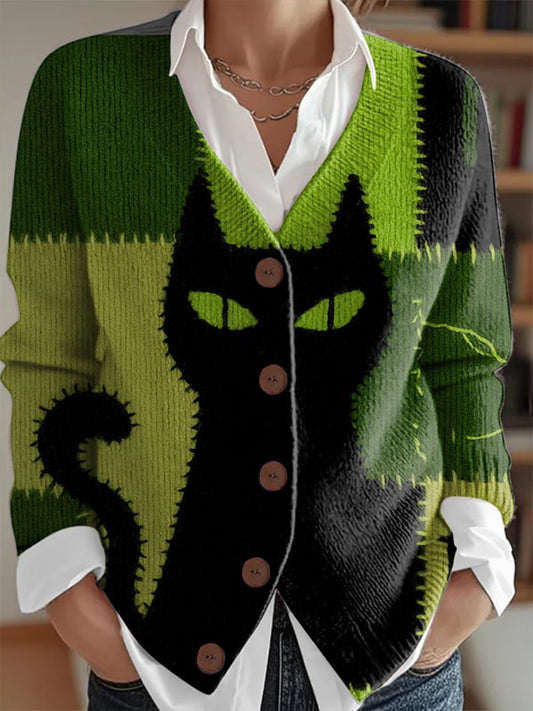 Women's Halloween Black Cat Cardigan