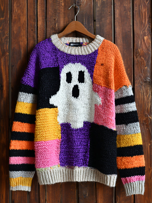 Women‘s Halloween Cute Colorful Ghost Print Casual Sweater