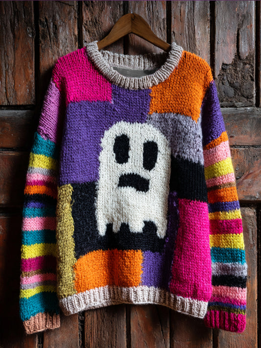 Women‘s Halloween Cute Colorful Ghost Print Casual Sweater