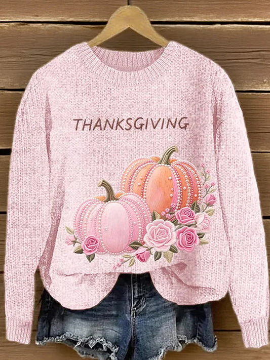 Women's Pink Floral Art Print Sweater