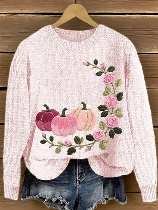 Women's Pink Floral Art Print Sweater