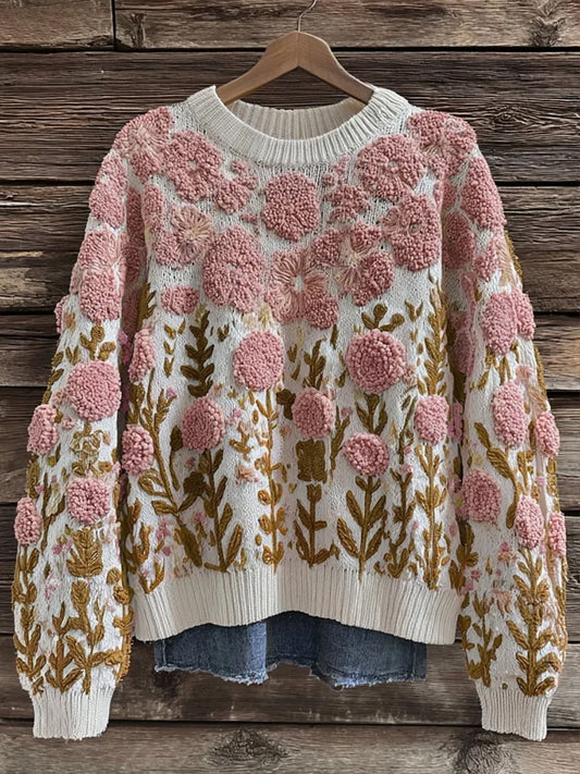 Women's Pink Floral Art Print Sweater